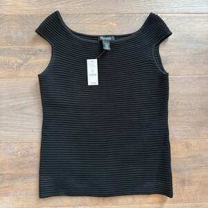 White House Black Market Ribbed Wide Boat Neck Sleeveless Knit Top Black Sz Sm